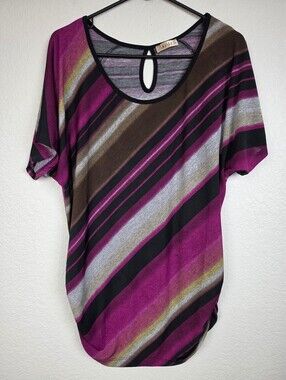 Lavish Women's Medium Striped Keyhole Top